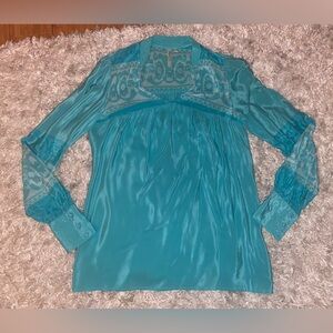 Turquoise 100% Silk Blouse size Small